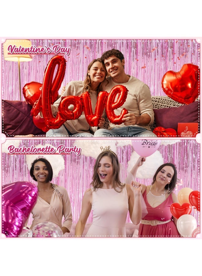 دايتويز عبوتان من ستائر خلفية مزينة بشراشيب من رقائق معدنية وردية، مقاس 3.3 × 6.5 قدم، ستائر خلفية مزينة بشرائط، زينة حفلات أعياد الميلاد، ستارة لامعة للحفلات، ديكورات عيد الحب، ديكورات أنيقة، كشك تصوير. - Image 4